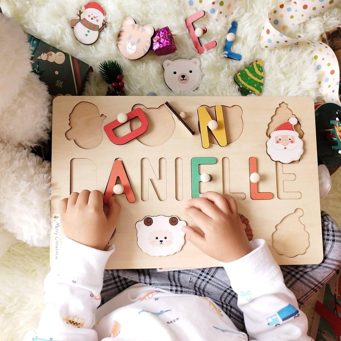 Personalized Name Puzzle with Gift Wrapping and Customizable Blessing - Montessori Learning Toy for Toddlers Ages 1-3, Helps Kids Recognize Their Names