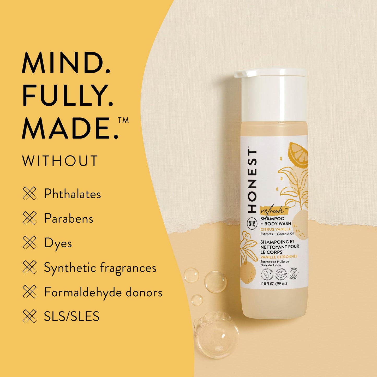 The Honest Company 2-in-1 Cleansing Shampoo + Body Wash for Sensitive Skin | Gentle for Baby | Naturally Derived, Tear-free, Hypoallergenic | Fragrance Free, 10 fl oz