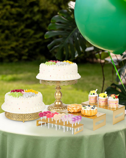 ZUMELER Gold 5Pcs Cake Stands Set Metal Round Cupcake Holder Cookies Dessert Display Plate Serving Tower Tray Platter with Handl for Baby Shower Wedding Birthday Party Celebration