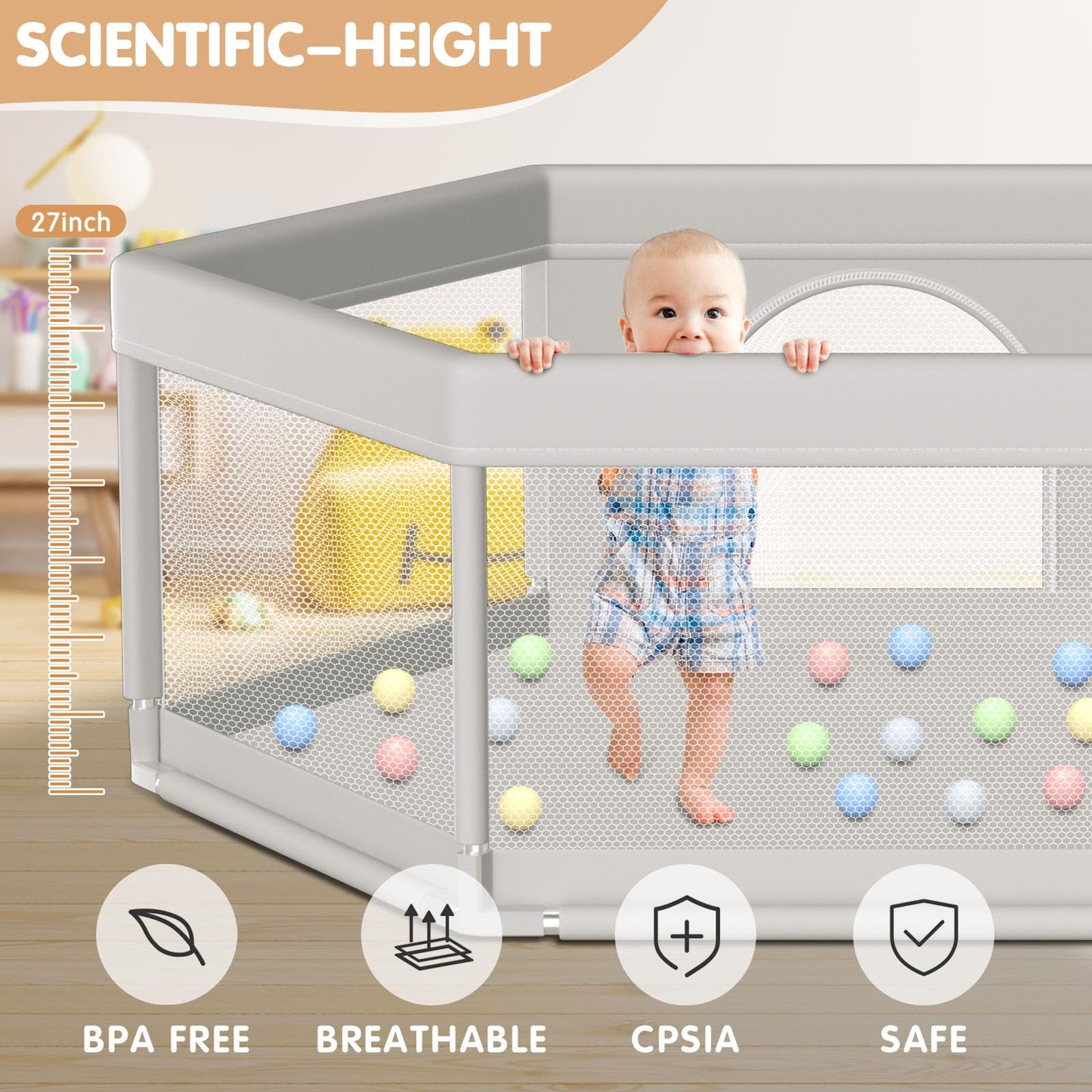 Baby Playpen 50x50 Inch, Play Pens for Babies and Toddlers Baby Fence Baby Play Yards for Indoor & Outdoor with Breathable Mesh Anti-Fall Playpen