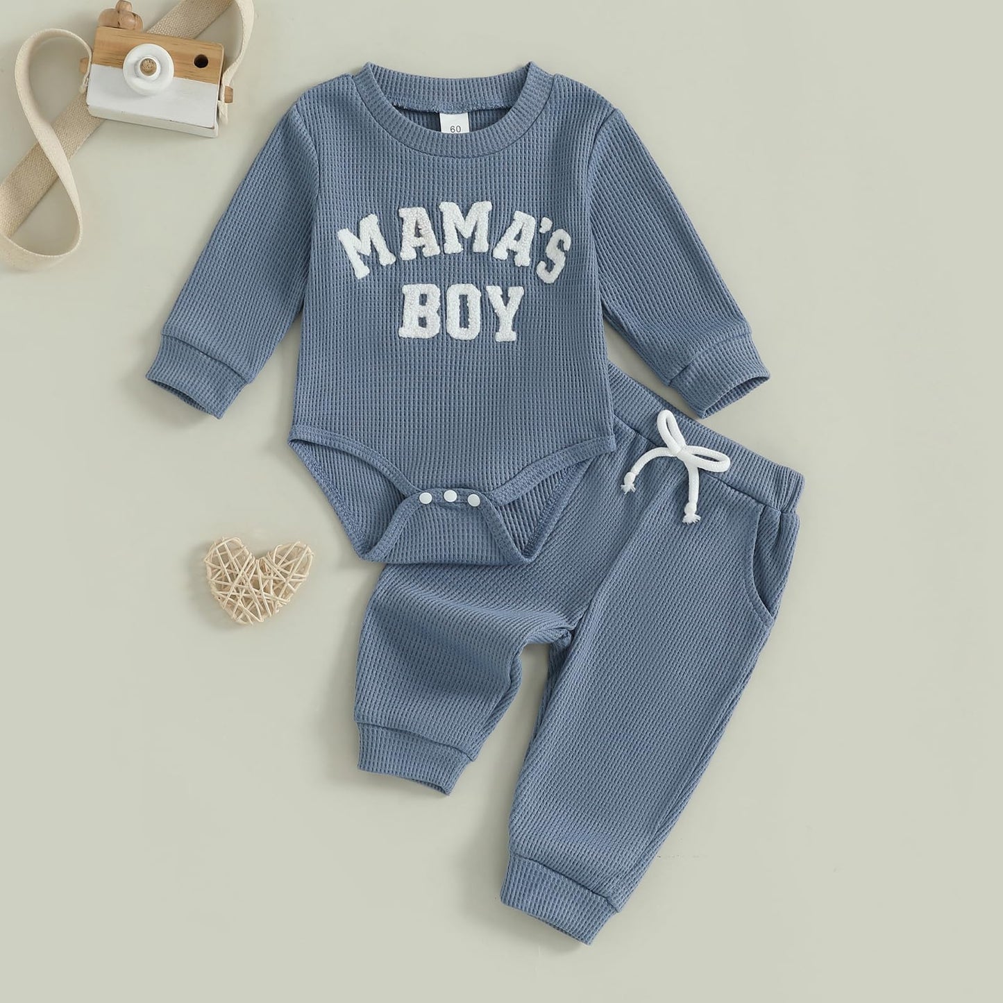Douhoow Baby Boy Clothes Letters Embroidered Baby Sweatshirt Romper Waffle Pants Set Infant Boy Fall Winter Outfits