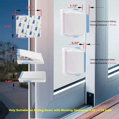 Sliding Glass Door Child Lock - OKEFAN 4 Pack Baby Safety Slide Window Locks for Kids Proof Patio Closet Doors No Drilling Tools Needed (Coffee)