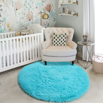 Pink Round Area Rugs 6Ft for Bedroom Living Room, Big Fluffy Shag Circle Rug for Kids Playroom, Cute Preppy Room Decor for Teen Girls, Cozy Fuzzy Furry Plush Carpets for Baby Nursery, Dorm, Classroom
