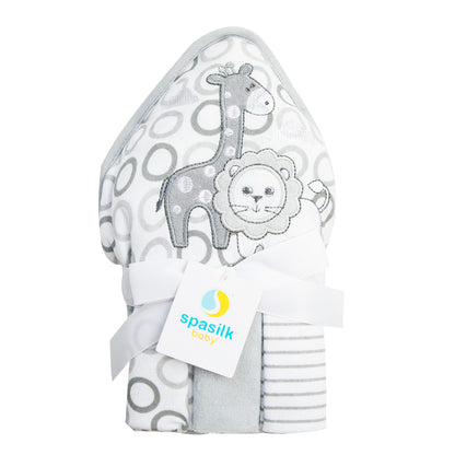 Spasilk Baby Bath Hooded Terry Towel with 3 Washcloths, Baby Bath Essentials, One Size, Blue Whale