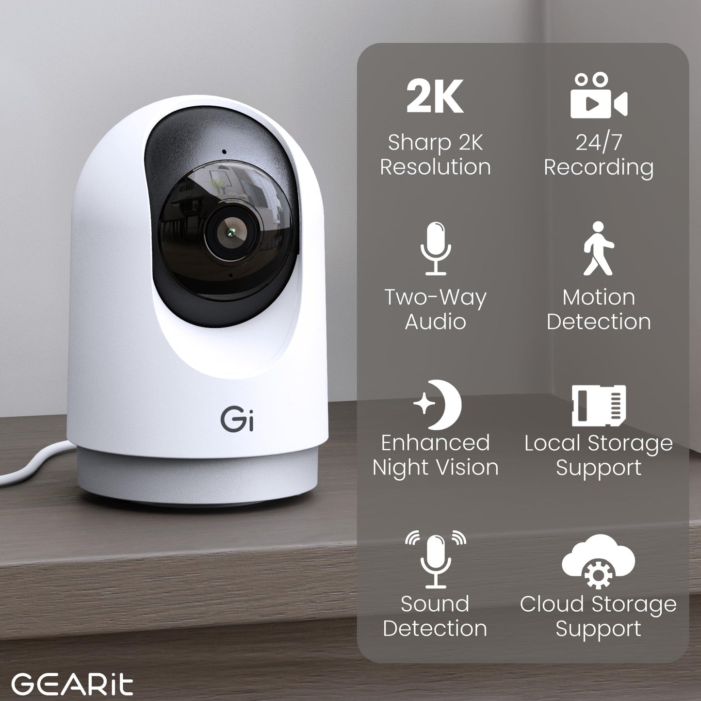 GEARit Baby Monitor with Camera & Audio 2K Video with Motion & Crying Detection, 2 Way Audio Easy WiFi Setup, Remote Monitoring - Easy to Set Crib Monitor with Adjustable Stand