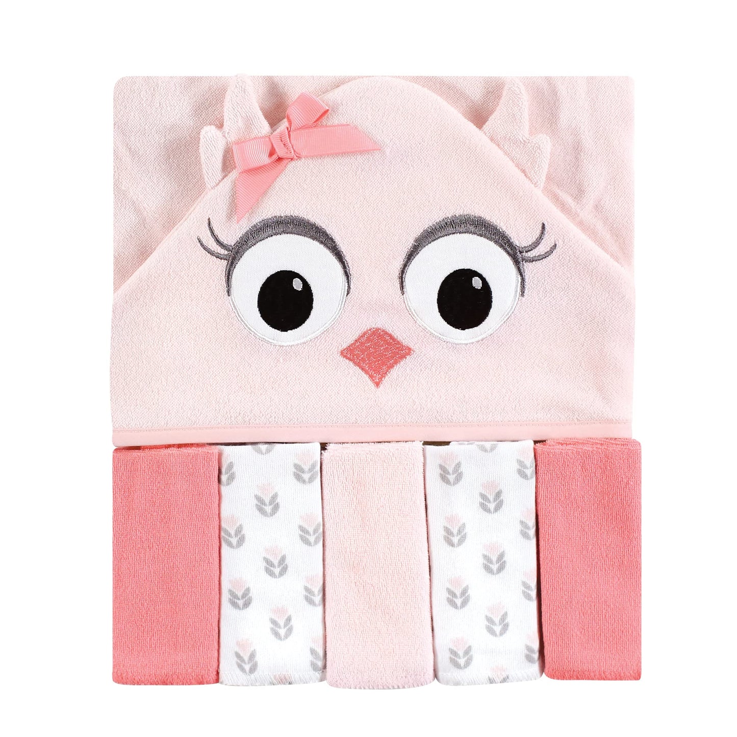 Hudson Baby Unisex Baby Hooded Towel and Five Washcloths, Modern Giraffe, One Size