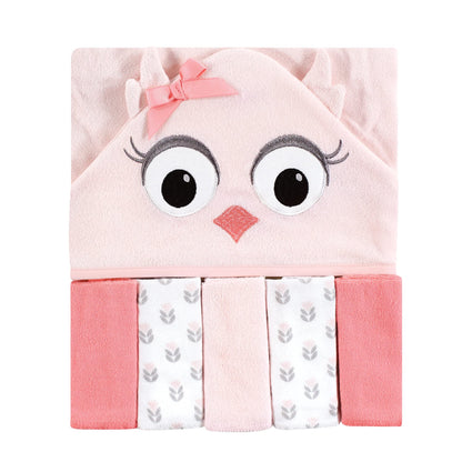 Hudson Baby Unisex Baby Hooded Towel and Five Washcloths, Modern Giraffe, One Size