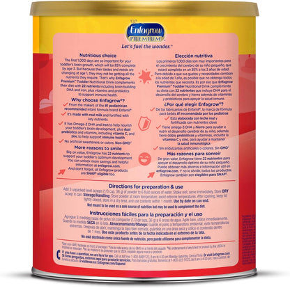 Enfagrow Premium Toddler Nutritional Drink, Made with Real Milk, Brain-Building Omega-3 DHA, Nutrients and Prebiotics for Growth & Immune Support, Non-GMO, Toddler Milk Powder, 32 Oz Can