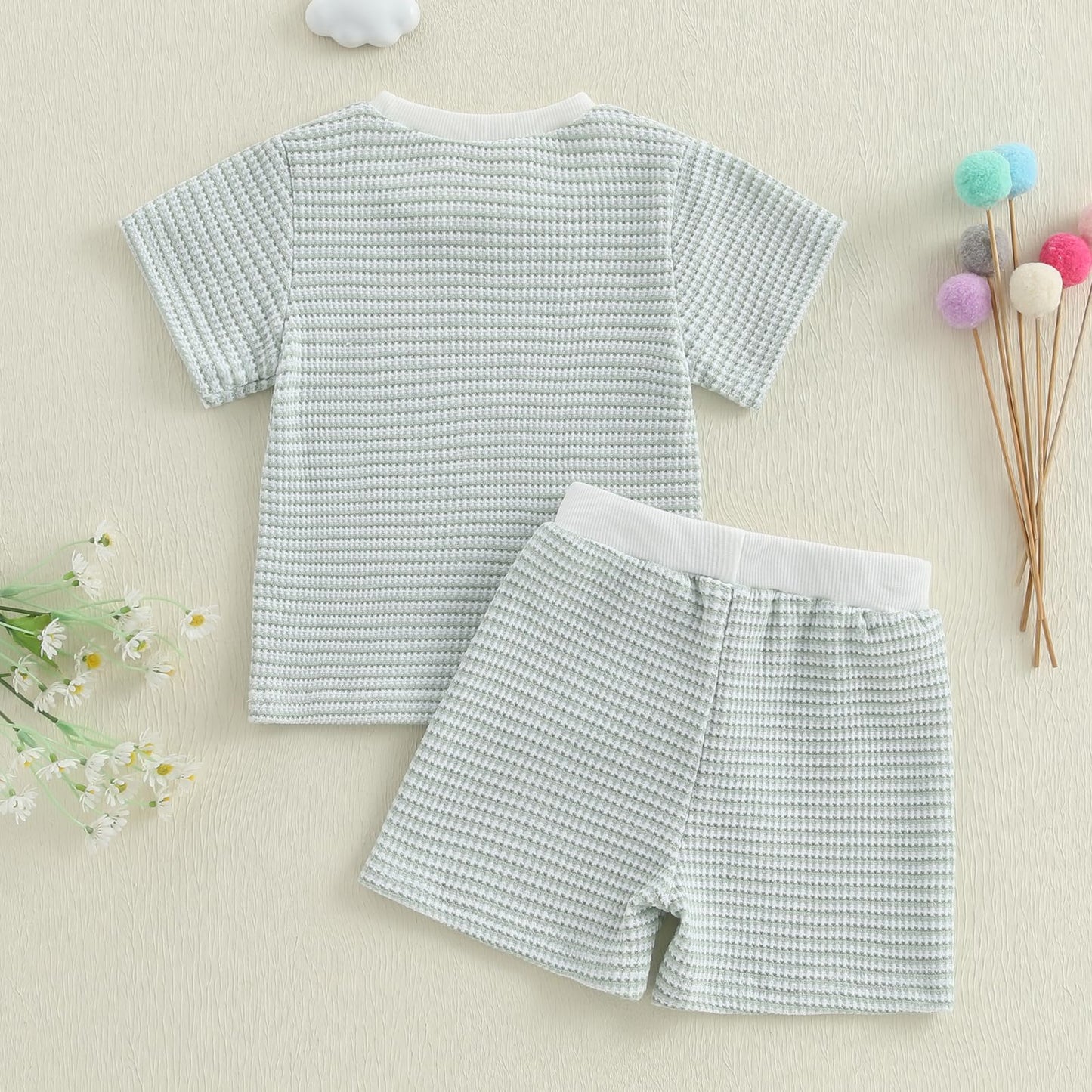 VISGOGO Baby Boy Girls Toddler Summer Outfit Striped T-shirt Toddler Boy Summer Clothes 6 12 18 Months 2 3 4 5 T Short Set