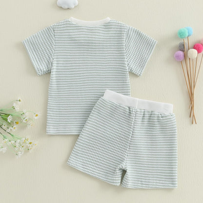 VISGOGO Baby Boy Girls Toddler Summer Outfit Striped T-shirt Toddler Boy Summer Clothes 6 12 18 Months 2 3 4 5 T Short Set