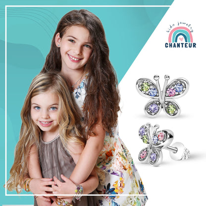 Crystal Butterfly Kids Baby Girl Earrings With Elements