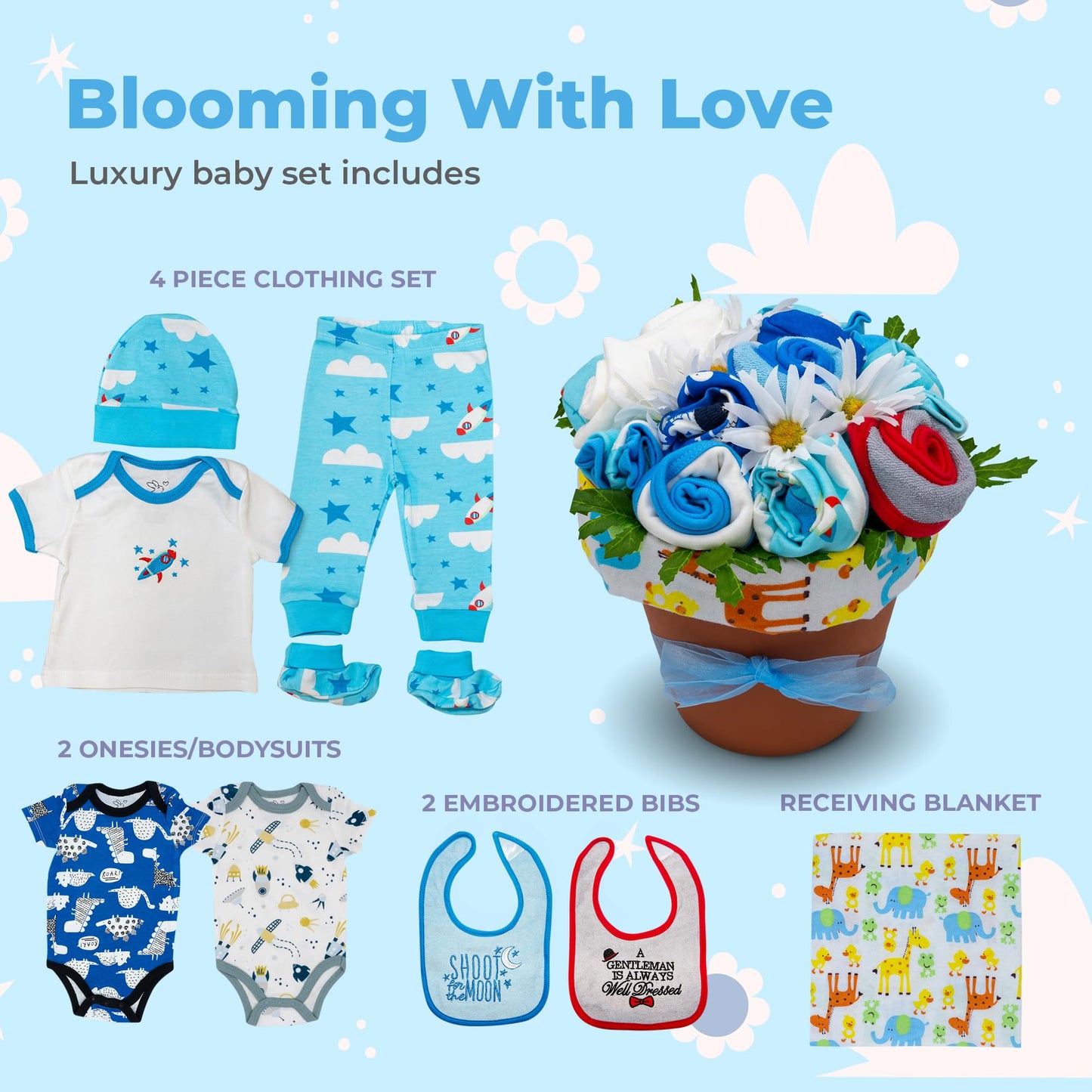 Deluxe Baby Blossom - Baby Girl Outfits | Newborn Baby Girl Gift Set | Baby Gift Basket for Expecting Moms | New Baby Gift Basket | Pink Baby Gift Set | Clothing Flower Bouquet | Nikki's Gift Baskets