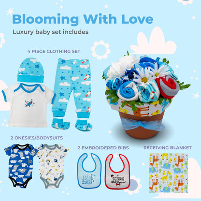 Deluxe Baby Blossom - Baby Girl Outfits | Newborn Baby Girl Gift Set | Baby Gift Basket for Expecting Moms | New Baby Gift Basket | Pink Baby Gift Set | Clothing Flower Bouquet | Nikki's Gift Baskets