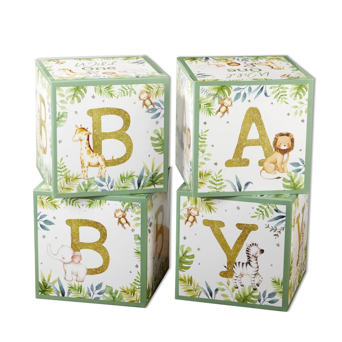 Kate Aspen Woodland Baby Shower Boxes with Letters for Baby Shower Gender Reveal Decorations Photo Prop & Forest Animal Nursery Decor (Set of 4 Blocks Spells Baby)