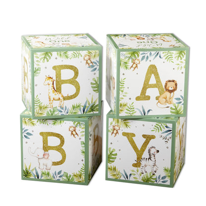 Kate Aspen Woodland Baby Shower Boxes with Letters for Baby Shower Gender Reveal Decorations Photo Prop & Forest Animal Nursery Decor (Set of 4 Blocks Spells Baby)