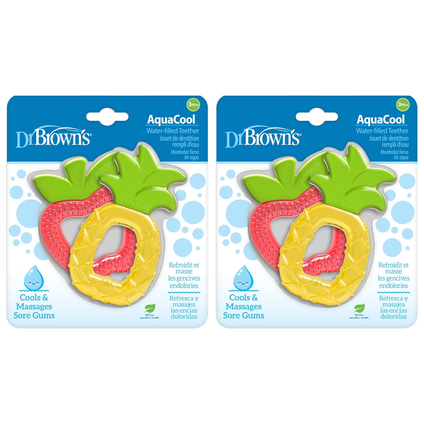 Dr. Brown's AquaCool Water-Filled Baby Teether, Cools & Massages Sore Gums, BPA Free, Pineapple and Apple, 2 Pack, 3m+