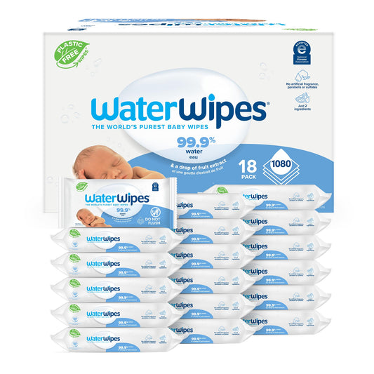 WaterWipes Original Baby Wipes, 99.9% Water, 3-In-1 Cleans, Cares, Protects, Unscented & Hypoallergenic, 720 Count (12 Packs), Packaging May Vary