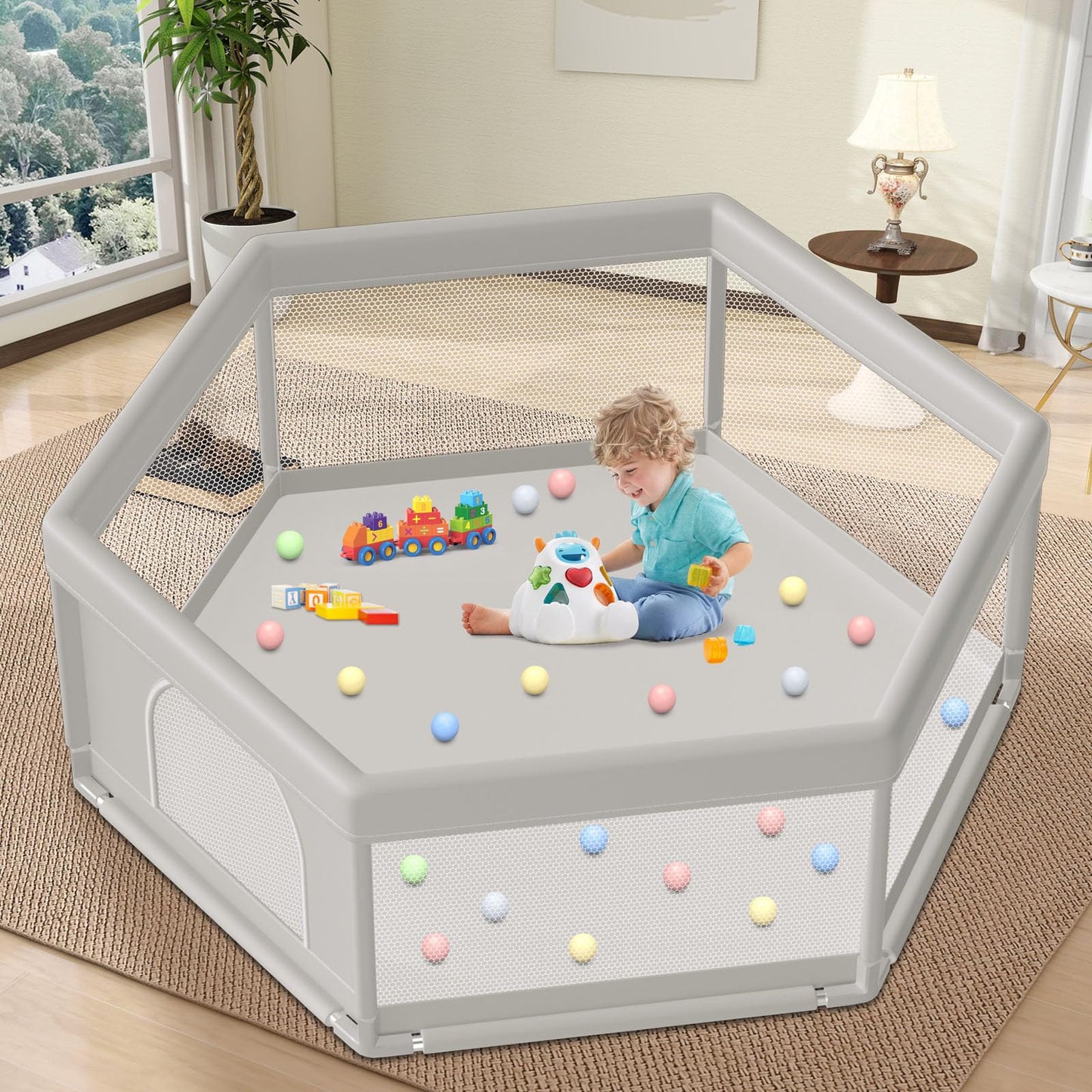 Baby Playpen 50x50 Inch, Play Pens for Babies and Toddlers Baby Fence Baby Play Yards for Indoor & Outdoor with Breathable Mesh Anti-Fall Playpen