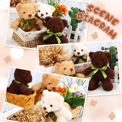 HyDren 6 Pcs Bear Stuffed Animal Plush Toys Soft Plush Dolls Bear Sleeping and Playing Toys for Baby Shower Decoration Boy(Fuzzy Style,Brown)