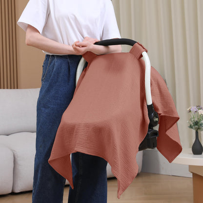 100% Muslin Cotton Car Seat Cover Baby, Carseat Canopy Cover, Universal Fit Stroller Covers for Boys and Girls (Summer Wheat)