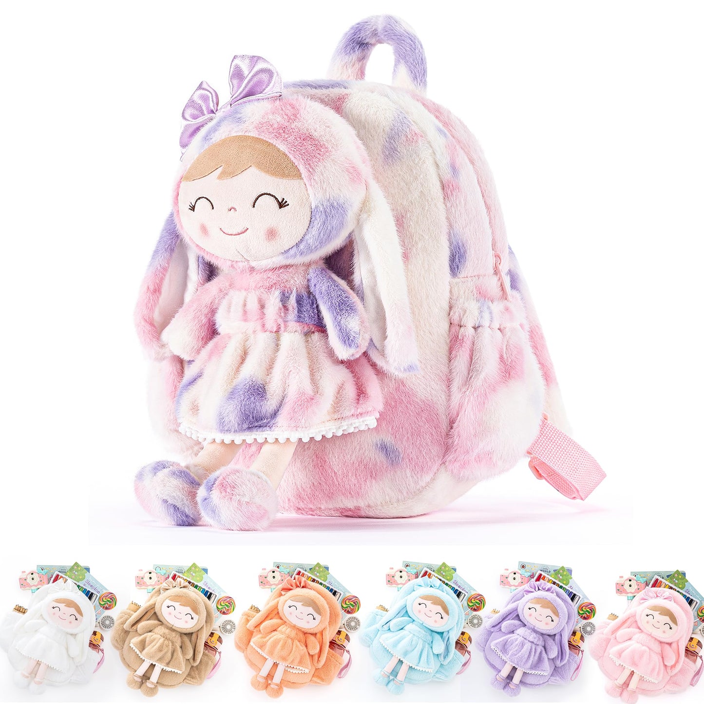 Gloveleya Toddler Backpack Baby Ballerina Girl Gifts Plush Curly Hair Ballet Backpack - Black Blonde 9 inches
