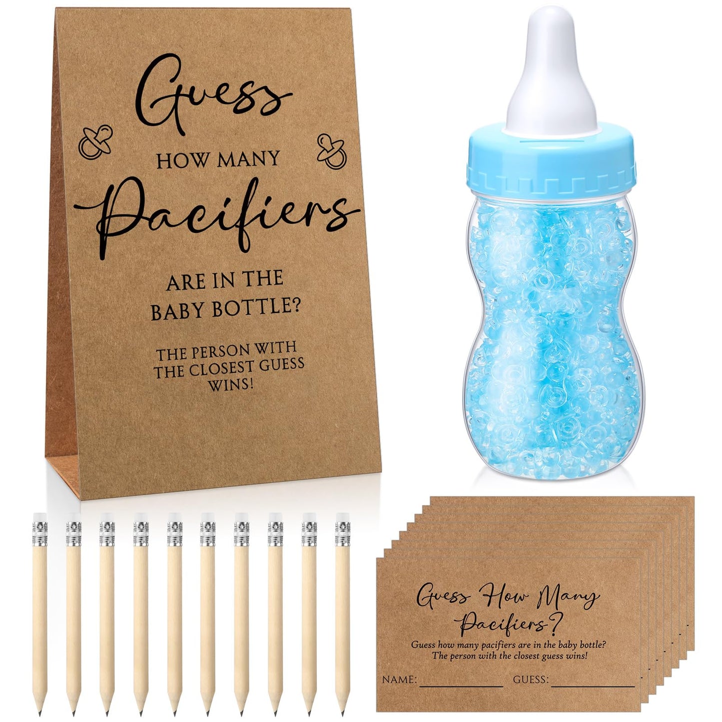 Roowest 512 Pcs Baby Shower Games Guess How Many Pacifiers Sign 100 Small Guessing Games 10 HB Pencils 750ml Milk Bottle 400 Acrylic Pacifiers Decoration for Guest Gender Reveal(Pink,Bear)