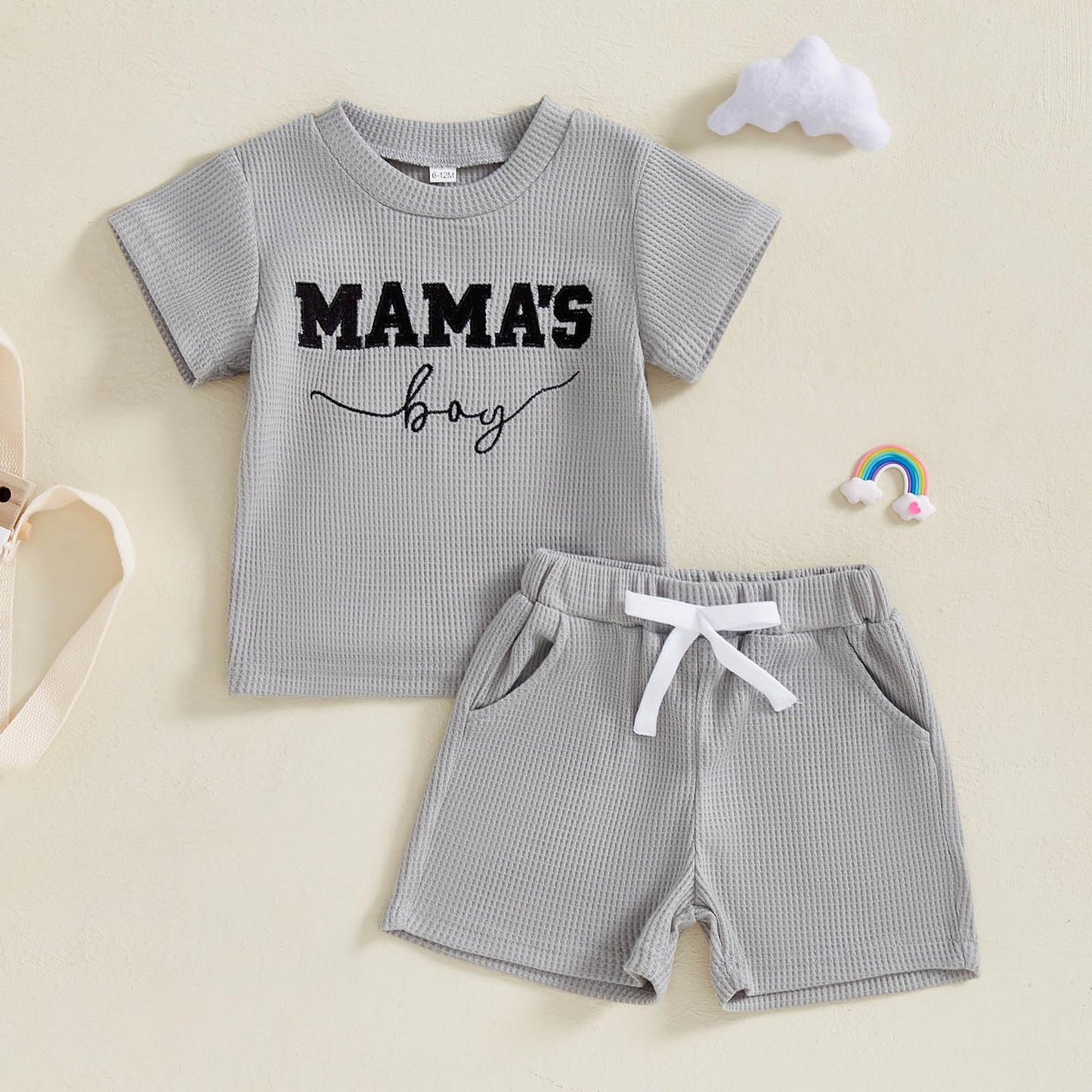 Toddler Baby Boy Summer Clothes Embroidered Waffle Short Sleeve T-Shirts Elastic Shorts Newborn Infant Boy Outfits