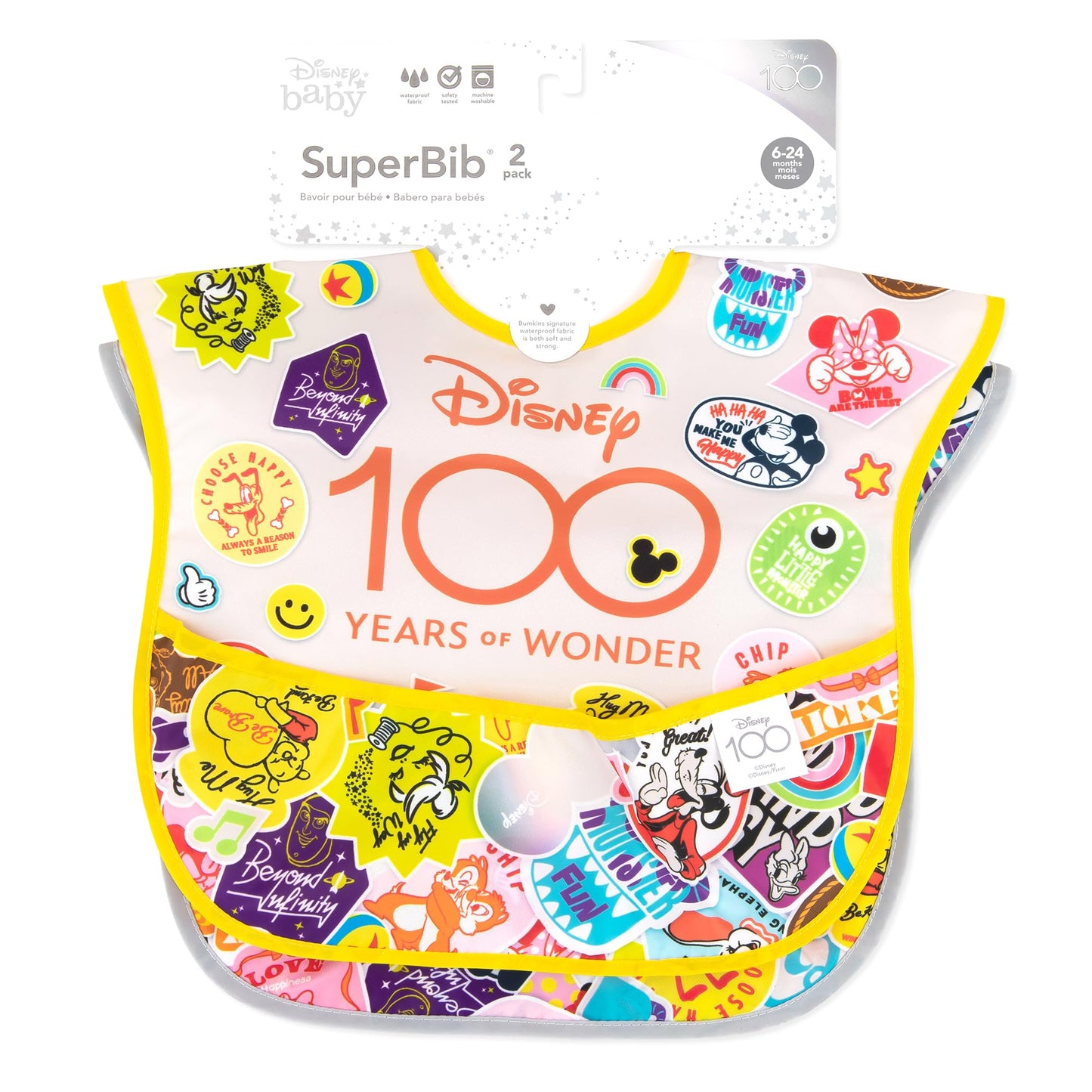 Bumkins Disney Bibs for Girl or Boy, SuperBib Baby and Toddler 6-24 Months, Essential Must Have for Eating, Feeding, Baby Led Weaning, Mess Saving Waterproof Soft Fabric, 3-pk Pooh Bear and Friends