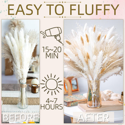 95 PCS Natural Pampas Grass Decor Bouquet | Boho Dried Floral Arrangement Centerpiece Table Decor Wedding Decor Rustic Decor, Natural, white, beige (Fdm-b-01)