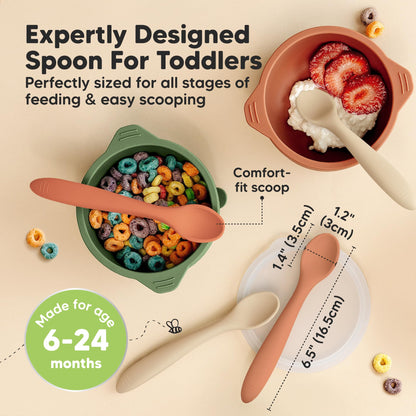 KeaBabies Silicone Baby Spoons, Self Feeding 6-12 months - 3-Pack Baby Weaning Eating Utensils, Toddler First Food Training Spoon, Infant, Kids Feeding Supplies Essential Set, Dishwasher-safe (Slate)