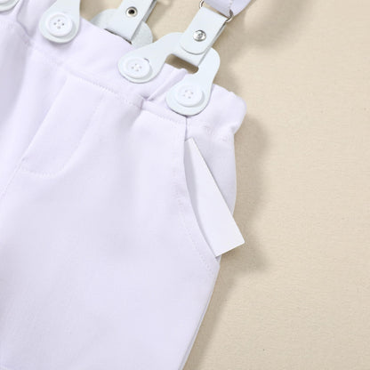 WESIDOM Baby Boy Clothes Suit 0-24 Months Gentleman Outfits, Short Sleeve Dress Romper+Bowtie+Detachable Suspender Shorts Set