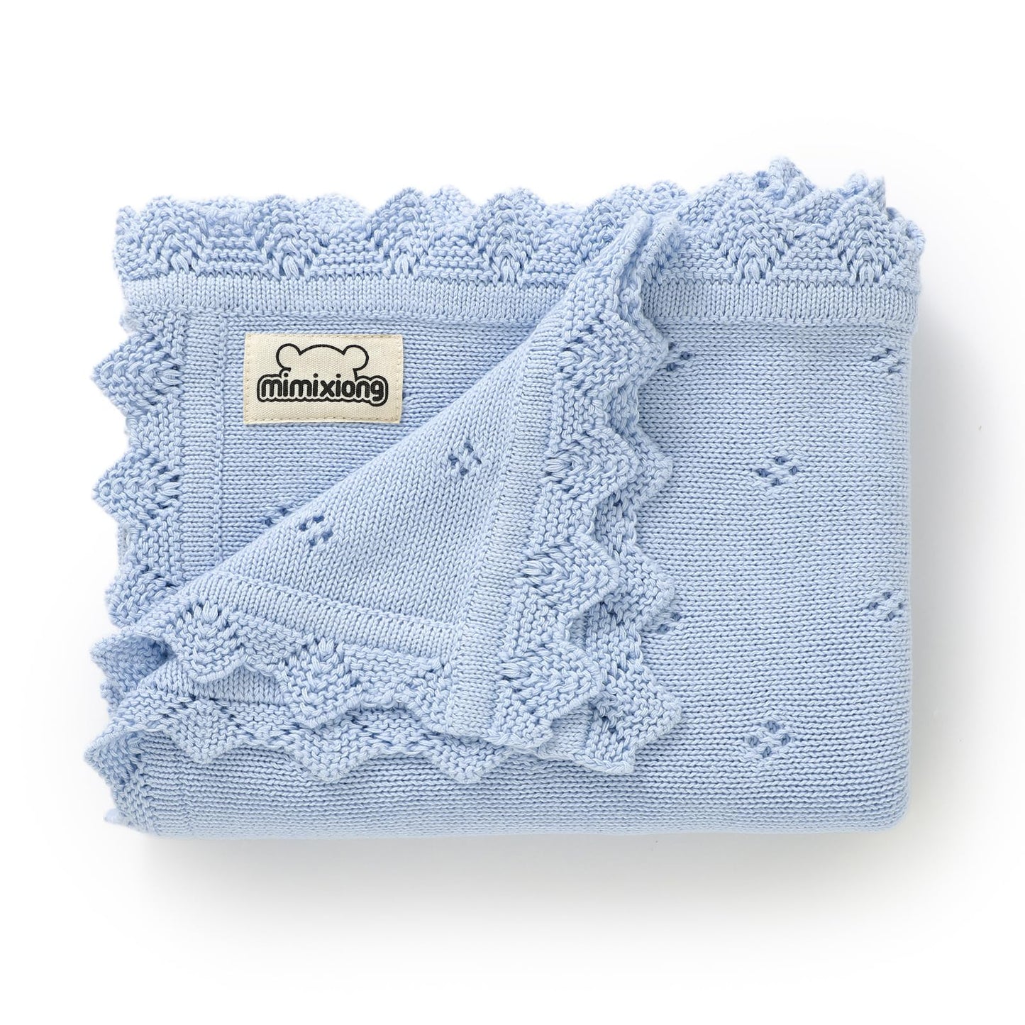 mimixiong Cotton Baby Blanket Knitted Crochet Receiving Crib Nursery Swaddling Blankets for Newborn Baby Boy Girl Off White 30x40 Inch
