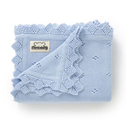 mimixiong Cotton Baby Blanket Knitted Crochet Receiving Crib Nursery Swaddling Blankets for Newborn Baby Boy Girl Off White 30x40 Inch