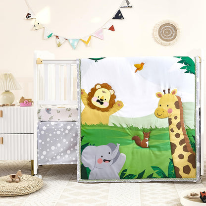 3-Piece Crib Sets for Boys - Ultra Soft Baby Boy Crib Bedding Set Includes Crib Comforter, Sheet & Skirt (Dinosaur)