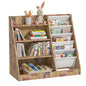 White Kids Bookshelf Wood Toy Storage Organizer Cabinet Children Bookcase Toddler Baby Sling Book Rack 3 Cube Bins Fabric Drawers for Playroom Bedroom Nursery School