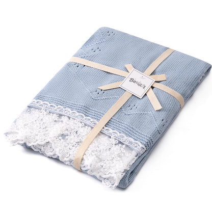 Booulfi Knit White Baby Blankets Neutral,Crib Stroller Newborn Blankets for Boys Girls,Cotton Lace Crochet Winter Blanket Nursery Blanket New Baby Essentials, 38X39