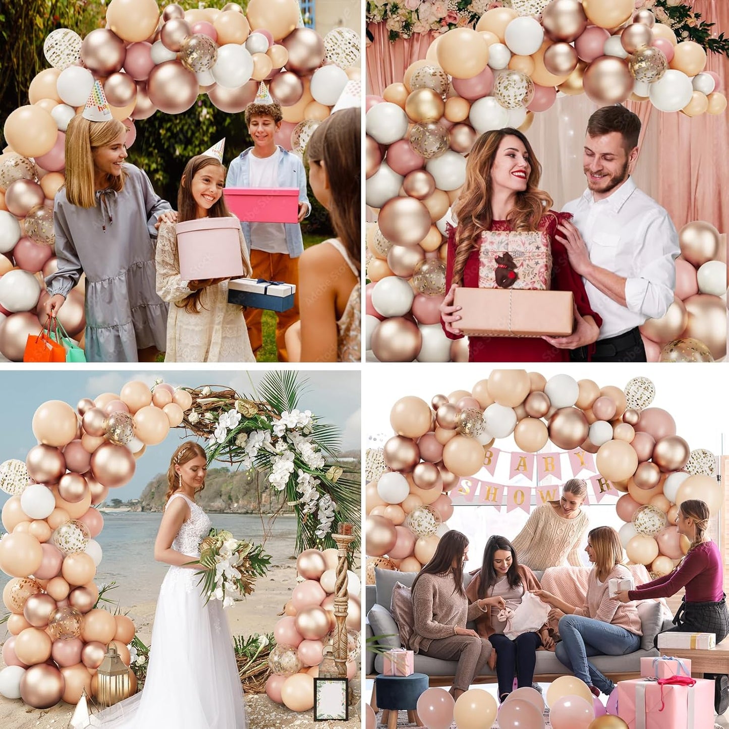 RUBFAC Blush Pink Balloon Garland Arch Kit, Dusty Pink Peach Rose Gold White Balloon Garland Kit for Party Birthday Girl Baby Shower Boho Party Decorations