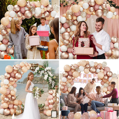 RUBFAC Blush Pink Balloon Garland Arch Kit, Dusty Pink Peach Rose Gold White Balloon Garland Kit for Party Birthday Girl Baby Shower Boho Party Decorations