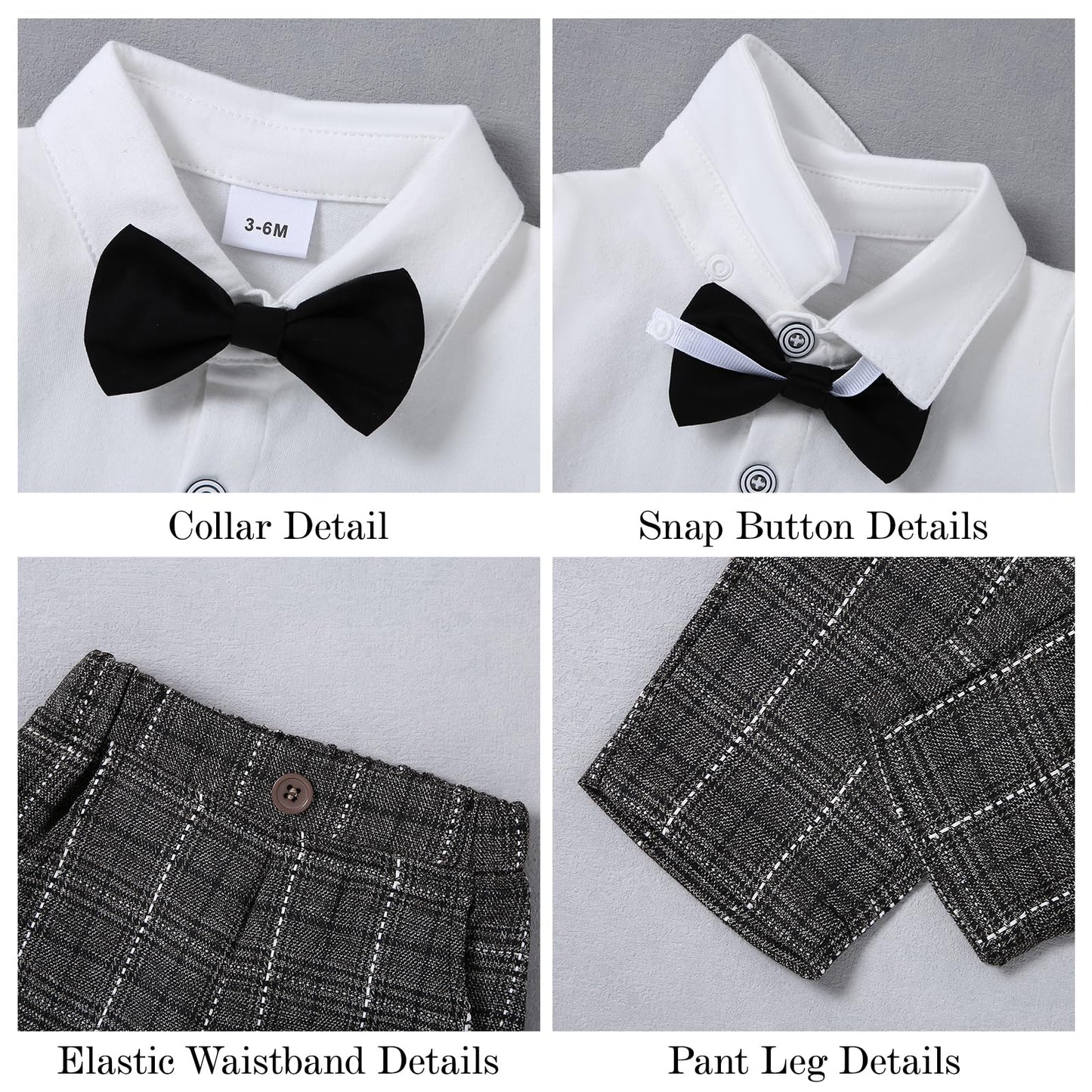 DISAUR Baby Boy Clothes Toddler Boy Outfits 4PCS Gentleman Dress Romper/Vest/Pants/Bow Tie Cotton Suit Sets