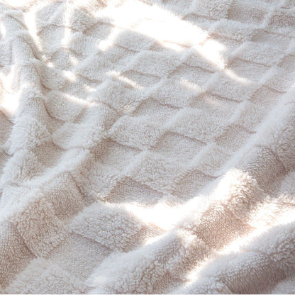 HOMRITAR 3D Gingham Fleece Baby Blanket for Girls Boys Chessboard Grid Warmer Comfort Reversible Shaggy Cozy Decor for Home Bed Blanket for Toddlers 30 x 40 Inches Cream