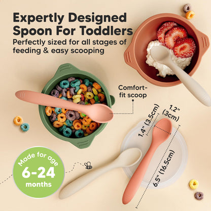 KeaBabies Silicone Baby Spoons, Self Feeding 6-12 months - 3-Pack Baby Weaning Eating Utensils, Toddler First Food Training Spoon, Infant, Kids Feeding Supplies Essential Set, Dishwasher-safe (Slate)