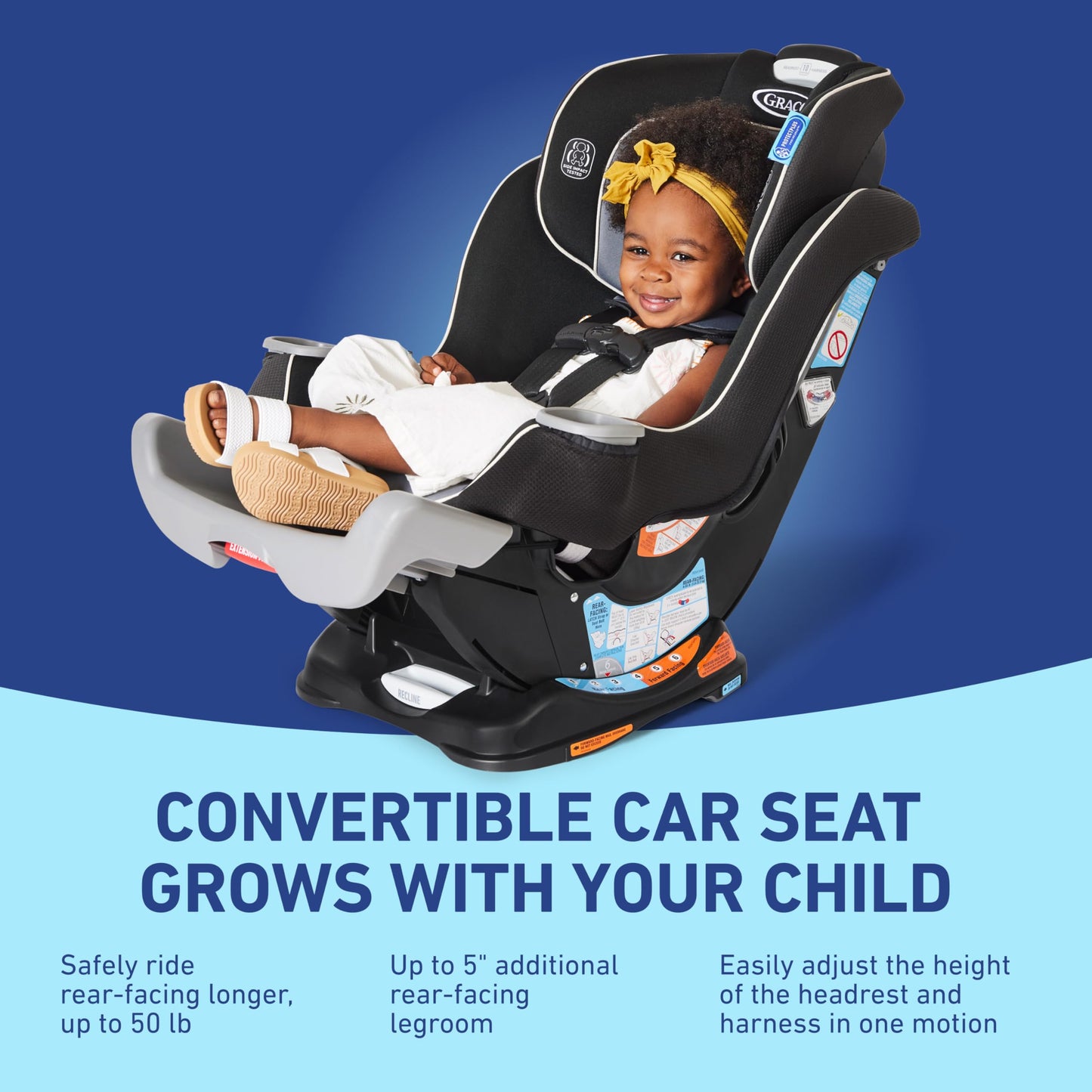 Graco Extend2Fit 3-in-1 Convertible Baby Car Seat, Rear and Forward Facing, Adjustable Extension Panel for Extra Legroom, Talia