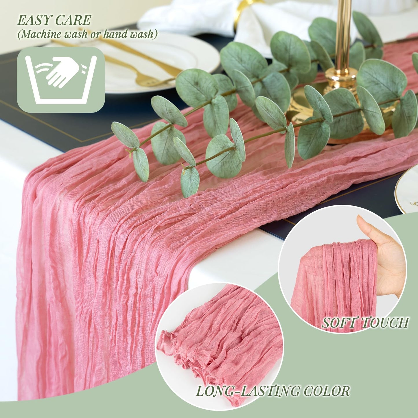 Light Pink Cheesecloth Table Runner 10ft Boho Rustic Gauze Cheese Cloth Spring Decor for Wedding Party Bridal Baby Shower Birthday Table Decorations