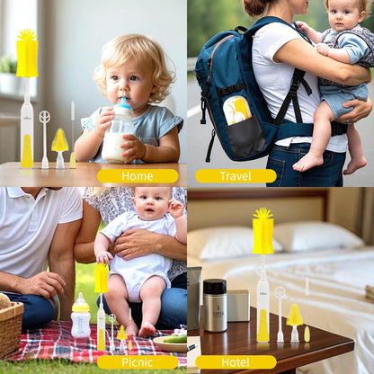 Electric Bottle Brush Cleaner New Upgrade, Portable Electric Baby Bottle Brush Cleaner for Travel, Travel Bottle Cleaner Kit with Nipple & Straw Brush, Perfect Mom Essentials After Birth Gift, Green