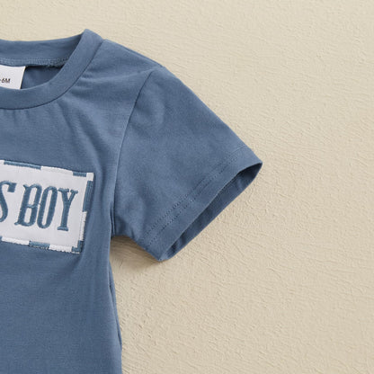 NZNDSHD Baby Boy Summer Clothes Daddys/Mamas Boy Matching Outfit Short Sleeve Embroidery T-shirt Plaid Toddler Shorts Set