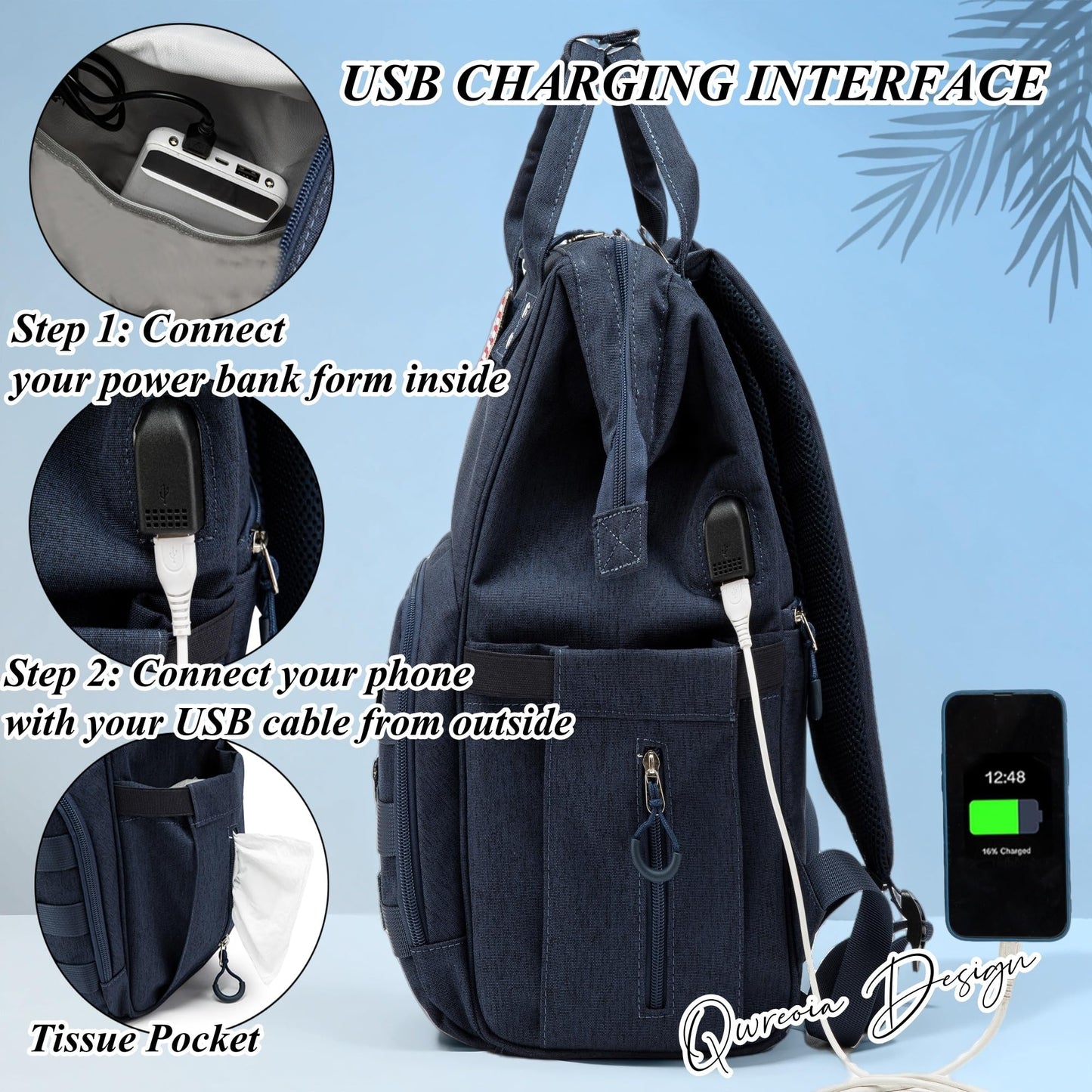 Diaper Bag Backpack for Dad and Mom with USB Charging Port Stroller Straps and Insulated Pocket,army military Travel Nappy Backpack for Daddy/Mommy (Black)