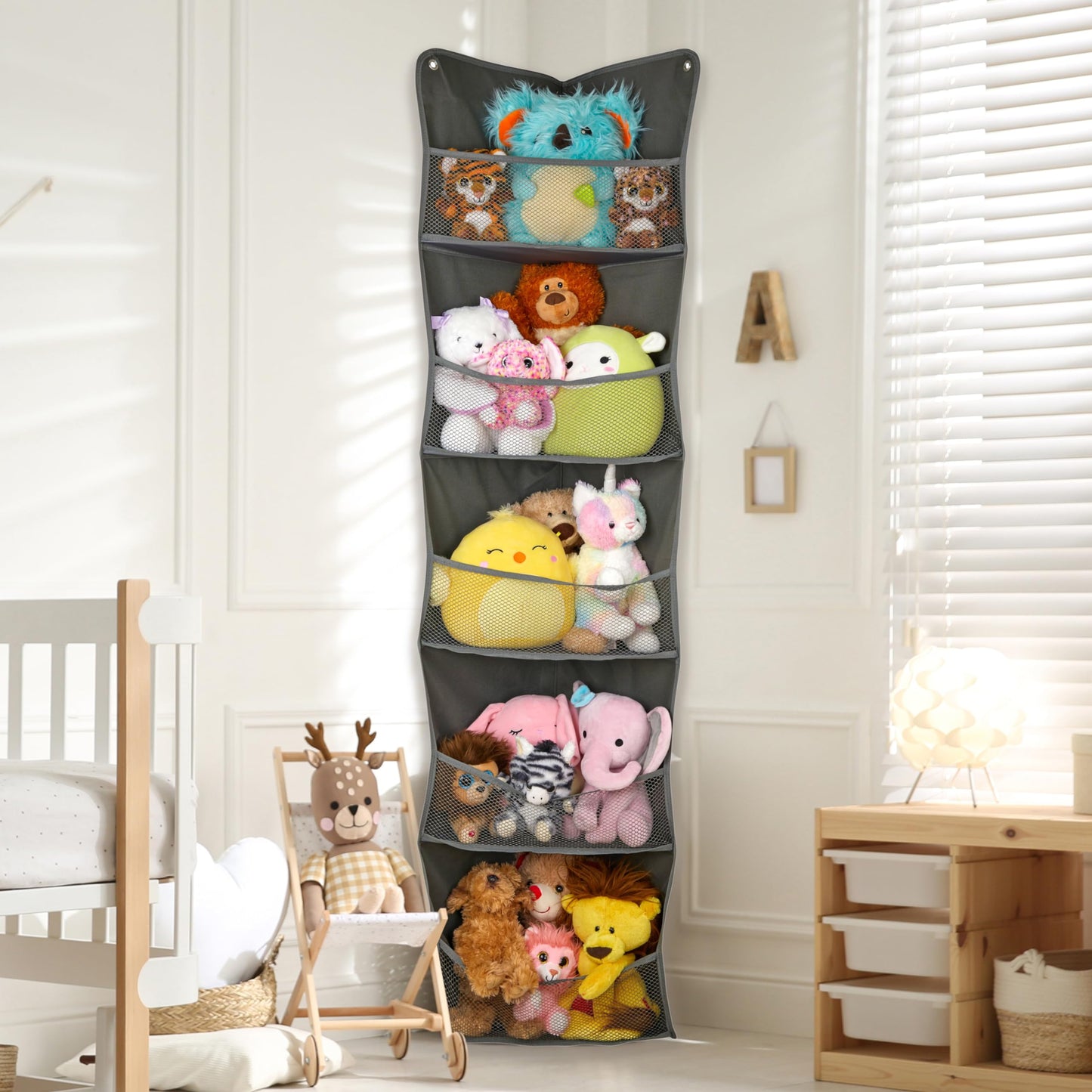 Lilly's Love Corner Stuffed Animal Toy Storage Hanging Organizer | 5 Expandable Mesh Net Pockets, Stores Loads of Plush Toys | Large Plushie Display for Boys, Girls | Pink