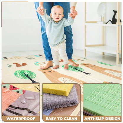Sorbus Foldable Baby Play Mat, Kids Foam Mats for Floor with Travel Bag - Waterproof Foldable Play Mats for Babies, Infants, Toddlers, and Kids Playtime & Tummy Time 78x70x0.4 (Safari Party)
