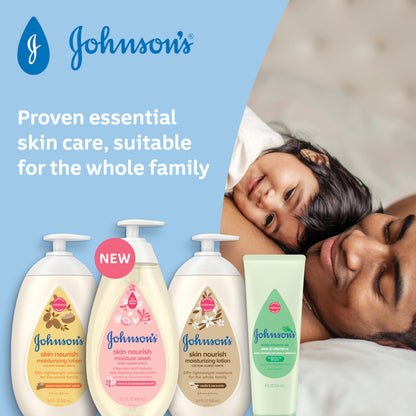 Johnson's Skin Nourish Moisturizing Baby Lotion for Dry Skin with Vanilla & Oat Scents, Gentle & Lightweight Body Lotion for the Whole Family, Hypoallergenic, Dye-Free, 16.9 fl. oz