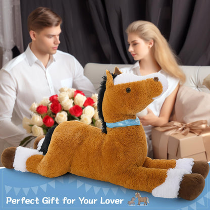 Tezituor 47 Inch Giant Horse Stuffed Animal, 4ft Realistic Chocolate Stuffed Horse Plush Toy, Hugging Soft Horse Pony Plush Pillow for Boys Girls,